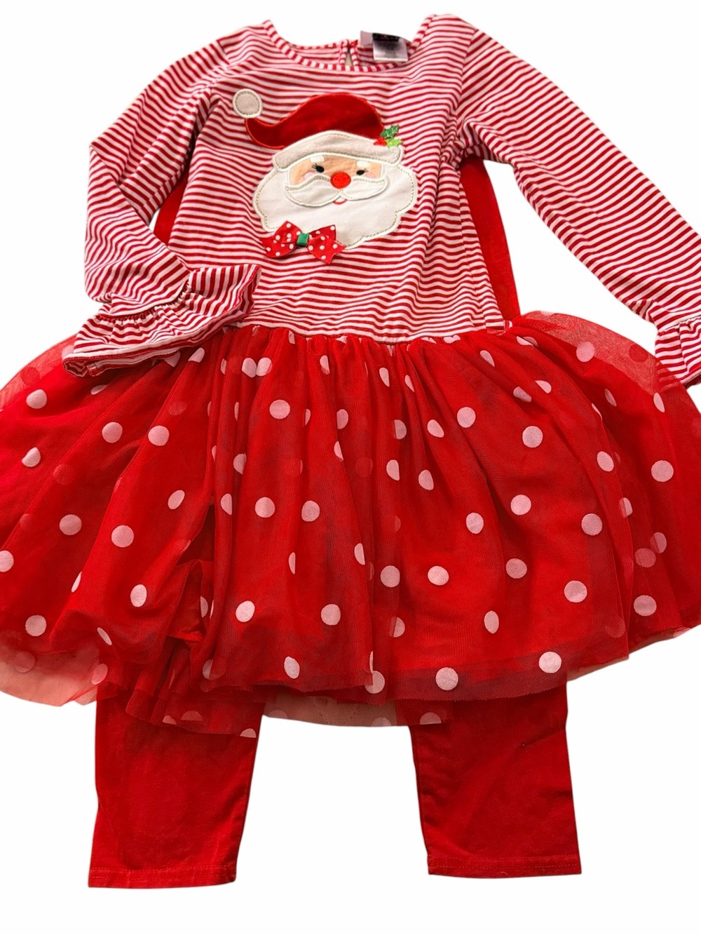 Holiday Red Santa Stripe Tutu Matching Set for Kids